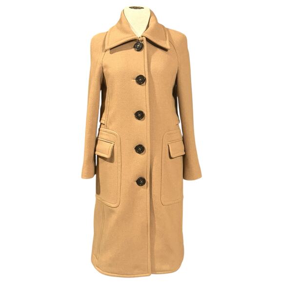 Marc Jacobs Womens XS Longline Wool Peacoat Natural Tan Minimalist Closet Staple - Picture 2 of 16